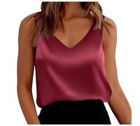 Satin Tank Top Damen Sommer, Ärmellose Bluse Damen Elegant - Seidenbluse Damen Seidentop T Shirt V Ausschnitt Weste Lässig Locker Sexy Seide Camisole Blusenshirt Tanktop