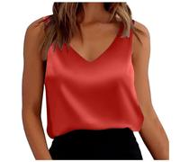 Satin Tank Top Damen Sommer, Ärmellose Bluse Damen Elegant - Seidenbluse Damen Seidentop T Shirt V Ausschnitt Weste Lässig Locker Sexy Seide Camisole Blusenshirt Tanktop