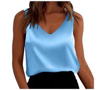 Satin Tank Top Damen Sommer, Ärmellose Bluse Damen Elegant - Seidenbluse Damen Seidentop T Shirt V Ausschnitt Weste Lässig Locker Sexy Seide Camisole Blusenshirt Tanktop