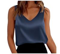 Satin Tank Top Damen Sommer - Ärmellose Bluse Damen Elegant Seidenbluse Seidentop T Shirt V Ausschnitt Weste Casual Lose Sexy Seide Camisole Blusenshirt Tanktop