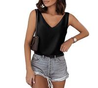 Satin Tank Top Damen Sommer - Ärmellose Bluse Damen Elegant Seidenbluse Seidentop T Shirt V Ausschnitt Weste Lässige Locker Sexy Seide Camisole Blusenshirt Tanktops & Träger-Tops Frauen
