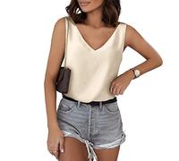 Satin Tank Top Damen Sommer - Ärmellose Bluse Damen Elegant Seidenbluse Seidentop T Shirt V Ausschnitt Weste Lässige Locker Sexy Seide Camisole Blusenshirt Tanktops & Träger-Tops Frauen