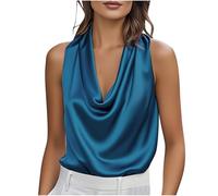 Satin Tank Top Damen, Wasserfallkragen Bluse Damen Elegante Oberteile Blusen & Tuniken für Frauen Seidenbluse Ärmelloses Tops Chiffon Hemd Weich Bequeme Satinblusen Businessbluse Hemdbluse Streetwear