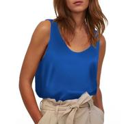 Satin Top Damen Elegant Blau, Party Top Damen Sexy Top Sommer Leicht Satinblusen Ärmellos Weste Rundhals Sommertop Einfarbig Unterhemd Lässige Tanktop Bequeme Oberteil Atmungsaktiv Unterziehshirt