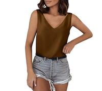 Satin Top Damen, Trägertop V Ausschnitt Damen Seide Cami Camisole Satin Tank Top Unterhemden Einfarbige Trägershirt Basic Unterhemd Weiche Spaghetti Tops Solide Unterhemden Elegant Blusentop Sommertop