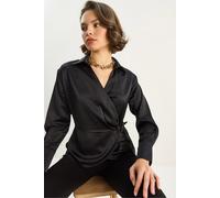 Satin V-Ausschnitt-Shirt mit Bindeband
