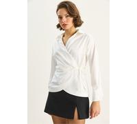 Satin V-Ausschnitt-Shirt mit Bindeband
