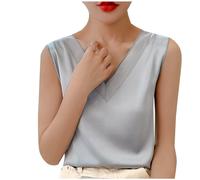 Satin-Weste, Top, Damen, Weste, V-Ausschnitt, Tank-Tops, elegantes Tank-Top, Camisole Sommer, ärmellos, einfarbig, Tunika, Top, Stretch, bequem, Urlaub, A01-hellblau, 3XL