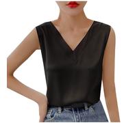 Satin-Weste, Top, Damen, Weste, V-Ausschnitt, Tank-Tops, elegantes Tank-Top, Camisole Sommer, ärmellos, einfarbig, Tunika, Top, Stretch, bequem, Urlaub, A01-schwarz, 3XL