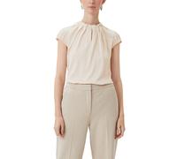 Satinbluse COMMA, Damen, Gr. 34, beige, Satin, Obermaterial: 95% Polyester, 5% Elasthan, unifarben, regular fit normal, Rundhals, elastischer Bund, Blusen Satinbluse, mit Raffung am Hals (98922155-34)