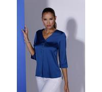 Satinbluse CREATION L, Damen, Gr. 42, blau (royalblau), 98% Polyester, 2% Elasthan, unifarben, V-Ausschnitt, Blusen (58377633-42) royalblau