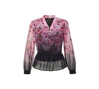 Satinbluse GOLDNER "Florale Printbluse mit V-Ausschnitt", Damen, Gr. 40, schwarz (schwarz, altrosé, gemustert), Obermaterial: 100% Polyester PES., figurumspielend, Manschette, Blusen, Manschetten (306