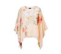 Satinbluse GOLDNER "Kurzgröße Chiffonbluse mit floralem Design", Damen, Gr. 19, orange (pfirsich, gemustert), Obermaterial: 96% Polyester PES. 4% Elasthan EL., Modisch, normal, Asymmetrisch, Blusen, Ü