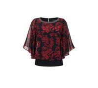 Satinbluse GOLDNER "Kurzgröße Florale Printbluse, U-Boot-Ausschnitt", Damen, Gr. 21, schwarz (schwarz, rot, geblümt), Obermaterial: 100% Polyester PES., figurumspielend, Sonstiges, Blusen, Glitzerstei