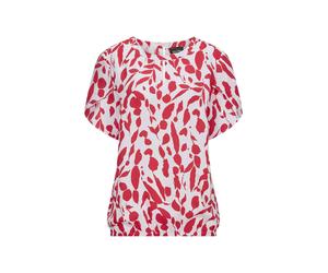 Satinbluse GOLDNER "Kurzgröße Viskosebluse mit Tulpenärmeln", Damen, Gr. 22, rot (rot, weiß, gemustert), Obermaterial: 100% Viskose CV., gerade, Tulpenärmel, Blusen, Two in One (23209564-22) rot, weiß