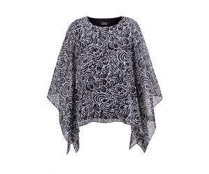 Satinbluse GOLDNER "Tunikbluse mit Chiffon-Überwurf, Print", Damen, Gr. 42, schwarz (schwarz, weiß, gemustert), Obermaterial: 96% Polyester PES. 4% Elasthan EL., Modisch, normal, Sonstiges, Blusen, Üb