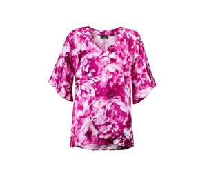 Satinbluse GOLDNER "Viskosebluse mit floralem Design", Damen, Gr. 42, pink (pink, weiß, geblümt), Obermaterial: 100% Viskose CV., figurumspielend, V-Ausschnitt, weit Sonstiges, Blusen, Blumenmuster (7