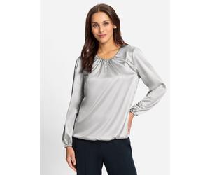 Satinbluse LADY, Damen, Gr. 44, grau (hellgrau), 97% Polyester, 3% Elasthan, unifarben, Rundhals, Blusen (63717601-44) hellgrau