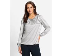 Satinbluse LADY, Damen, Gr. 52, grau (hellgrau), 97% Polyester, 3% Elasthan, unifarben, Rundhals, Blusen (63717601-52) hellgrau