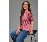 Satinbluse LAURA SCOTT CURVE "Große Größen", Damen, Gr. 48/50, rosa (beere), Satin, Obermaterial: 100% Polyester. Rückenteil: 94% Viskose, 6% Elasthan, unifarben, figurumspielend Po-bedeckend, V-Aussc