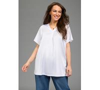 Satinbluse LAURA SCOTT CURVE "Große Größen", Damen, Gr. 56/58, weiß, Satin, Obermaterial: 100% Polyester. Rückenteil: 94% Viskose, 6% Elasthan, figurumspielend Po-bedeckend, V-Ausschnitt, angeschnitte
