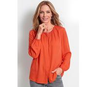 Druckbluse GOLDNER "Satinbluse mit femininer Raffung", Damen, Gr. 48, rot (terrakotta), Obermaterial: 100% Viskose CV., figurumspielend, Gummibund, Blusen Druckbluse, verdeckte Knopfleiste (16580411-4
