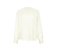Satinbluse S.OLIVER BLACK LABEL, Damen, Gr. 48, beige (ecru), Satin, Obermaterial: 100% Viskose, unifarben, regular fit taillenbedeckt, Rundhals, Manschette, Blusen Satinbluse, mit Manschette an Ärmel