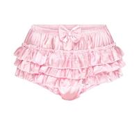 Satini Rüschen Sissy Gerafft French Knickers Slips Dessous Seidig Satin Unterwäsche Höschen (Zartrosa, L)