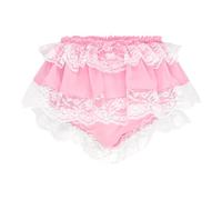 Satini Rüschen Spitze Sissy Gerafft French Knickers Slips Dessous Chiffon Durchsichtiges Unterwäsche Höschen (Zartrosa, S)