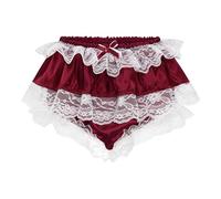 Satini Rüschen Spitze Sissy Gerafft French Knickers Slips Dessous Seidig Satin Unterwäsche Höschen (Weinrot, M)