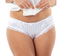Satini Satin Bikinislip Spitze Damen Dessous Schleife, Weiß, XL