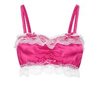 Satini Sissy Rüschen Spitze Tailliert Seidig Satin Dessous Bralette (Leuchtendes Pink, L)