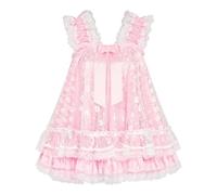Satini Sissy Satin Babydoll Blumenspitze Dessous, Zartrosa - Weiß, XXL