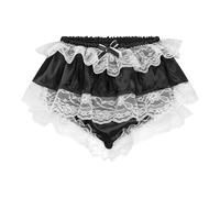 Satini Sissy Satin Slip Röckchen Spitze Dessous, Schwarz, L