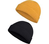 SATINIOR 2 Pcs Trawler Beanie Watch Hat Roll up Edge Skullcap Fisherman Beanie Unisex Cap Winter Warm