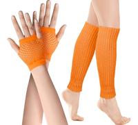 SATINIOR 2 Stück Neon Beinstulpen und Netzhandschuhe für 80er