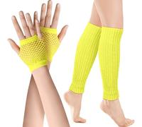 SATINIOR 2 Stück Neon Beinstulpen und Netzhandschuhe für 80er
