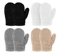 SATINIOR 4 Paar Kinder Winterhandschuhe Gestrickte Fäustlinge Weiche Kleinkind Fäustlinge Warme Kinder Fäustlinge Dehnbare Schnee Kleinkind Strickhandschuhe (Schwarz, Weiß, Khaki, Grau, 1-4 Jahre)