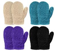 SATINIOR 4 Paar Kinder Winterhandschuhe Gestrickte Fäustlinge Weiche Kleinkind Fäustlinge Warme Kinder Fäustlinge Dehnbare Schnee Kleinkind Strickhandschuhe (Schwarz, Lila, Khaki, Grün, 4-10 Jahre)