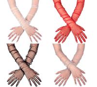 SATINIOR 4 Paar Transparente Tüll Handschuhe Damen Ellenbogen Lange Netz Hochzeit Handschuhe für Party (M)