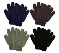 SATINIOR 4 Stück Kinder Winter Magische Handschuhe Stretch Handschuhe Winterhandschuhe Baby Fingerhandschuhe Warme Kinder Strickhandschuhe für Jungen Mädchen (Schwarz, Marineblau, Kaffee, Armeegrün)