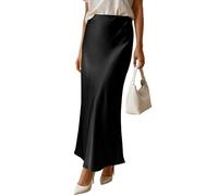 Satinrock Damen Hohe Taille A-Linie Lang Fließend Seide Maxirock, 2026 Business Casual Festlich Büro Chic Elegant Rock(Black,X-Large)