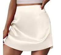 Satinrock Damen Mit Zip, Hosenrock Damen Kurz Sommer, Kurze Rock Sexy Mini Satin Sommerrock Leicht Shorts High Waist Stretch Y2k a Linien Rock Mit Hose Drunter Elegant Skort Freizeit Culotte Röcke