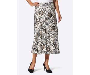 Satinrock LADY, Damen, Gr. 42, ecru, schwarz, bedruckt, 100% Viskose, bedruckt, gemustert, mehrfarbig, wadenlang, Röcke (57504453-42) ecru, schwarz, bedruckt