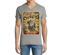 Satirical Police Officer Illustration Herren Baumwolle V-Ausschnitt T-Shirt Grau, grau, M