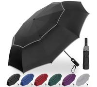 Satol 62 Inch Large Portable Golf Umbrella with Reflective Stripe, Windproof 10 Ribs Vented Double Canopy Oversize Compact Rain Umbrellas for Travel, Waterproof UV Protection Umbrella Auto Open
