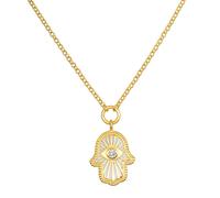 Satya Jewelry Kette Gaining Clarity White Topaz and Mother of Pearl Hamsa Reversible, vergoldet