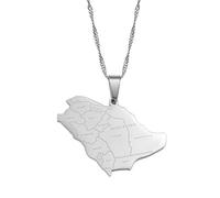 Saudi-Arabien-Karten-Halskette Für Unisex-Schmuck, Saudi-Karten-Anhänger Mit Namen Der Stadt, Partykleid, Accessoires, Ethno-Stil, Patriotisches Symbol, Halskette, Geschenk, Silber, 45 Cm Kette