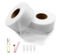 Saumband zum Aufbügeln Bügelband für vorhänge - Bügelband hose kürzen, Saumband selbstklebend, Nahtband zum Aufbügeln, hemming tape, mit 4 Nähklammern, Maßband und Schere, 40mm x 50M x 2 Rollen