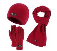 SAUTRV Damen & Herren Herbst Winter Warm Niedlich Wolle Mütze Schal Handschuhe Drei Stück Winter Schnee Strickmütze Bildschirm Fäustlinge Schals Sets Handschuhe Schal Set für Jungen, rot, One size
